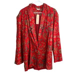 Vintage Funky Floral Paisley Cotton Blazer Jacket Eclectic Boho Size Medium